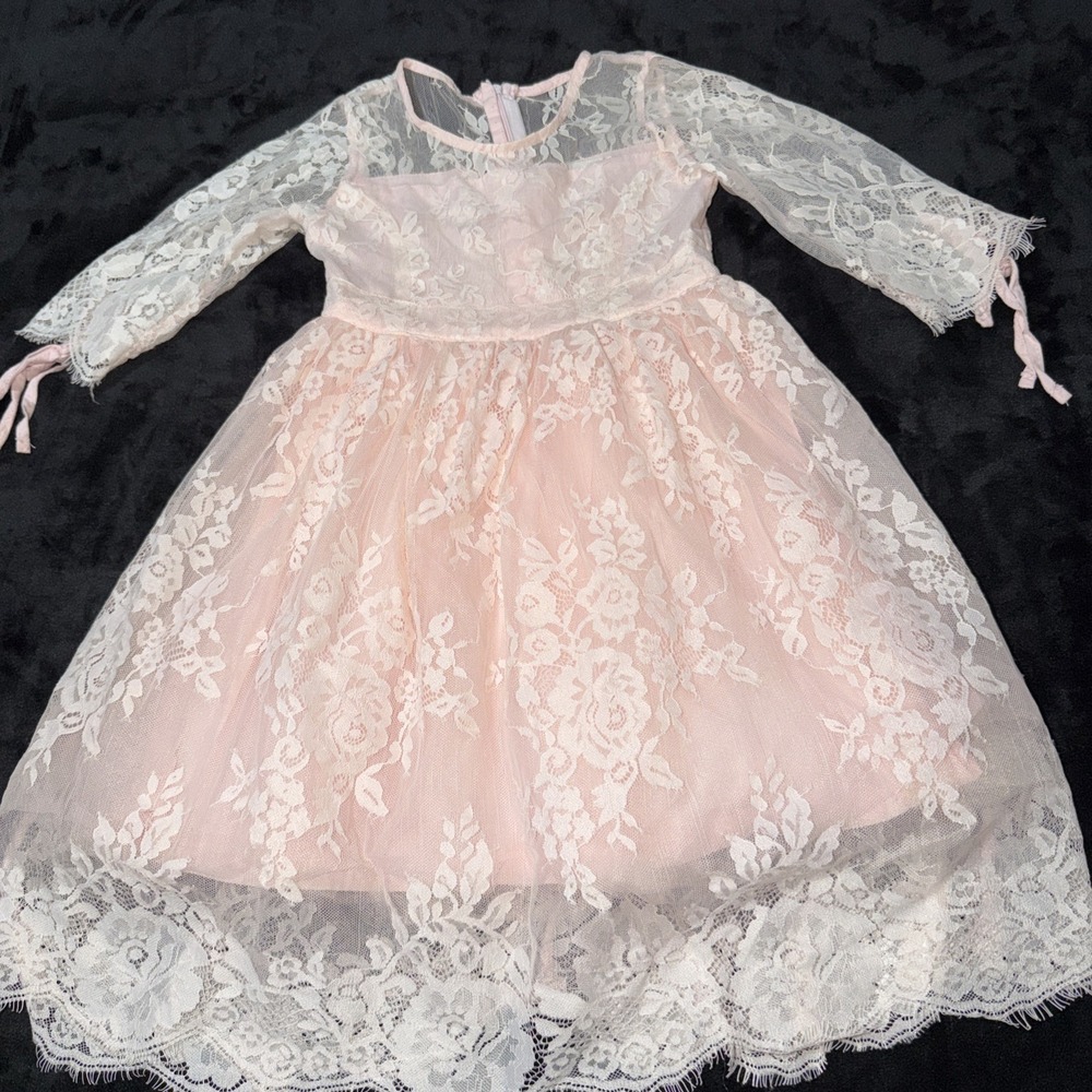 TRISH SCULLY Vintage GIRLS All LACE DRESS Pink With White Lace SIZE 4 Princess